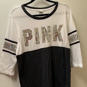 Victoria Secret PINK sequin 3/4 sleeve T-shirt